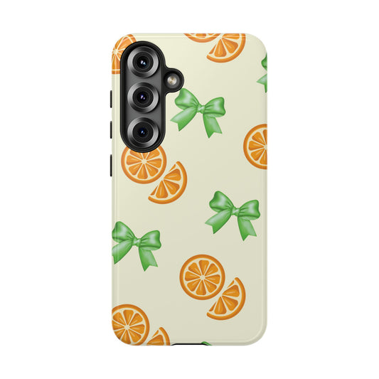 Cute Phone Case, Aesthetic Phone Cover, Trendy Samsung Case, Citrus Pattern, Green Coquette Bows, Gift For Her