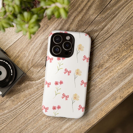 Aesthetic Floral Phone Case, Wild Flower Phone Case, Iphone 16 15 14 13 12 Pro Max, Bow Phone Case, Iphone Case, Gifts For Her