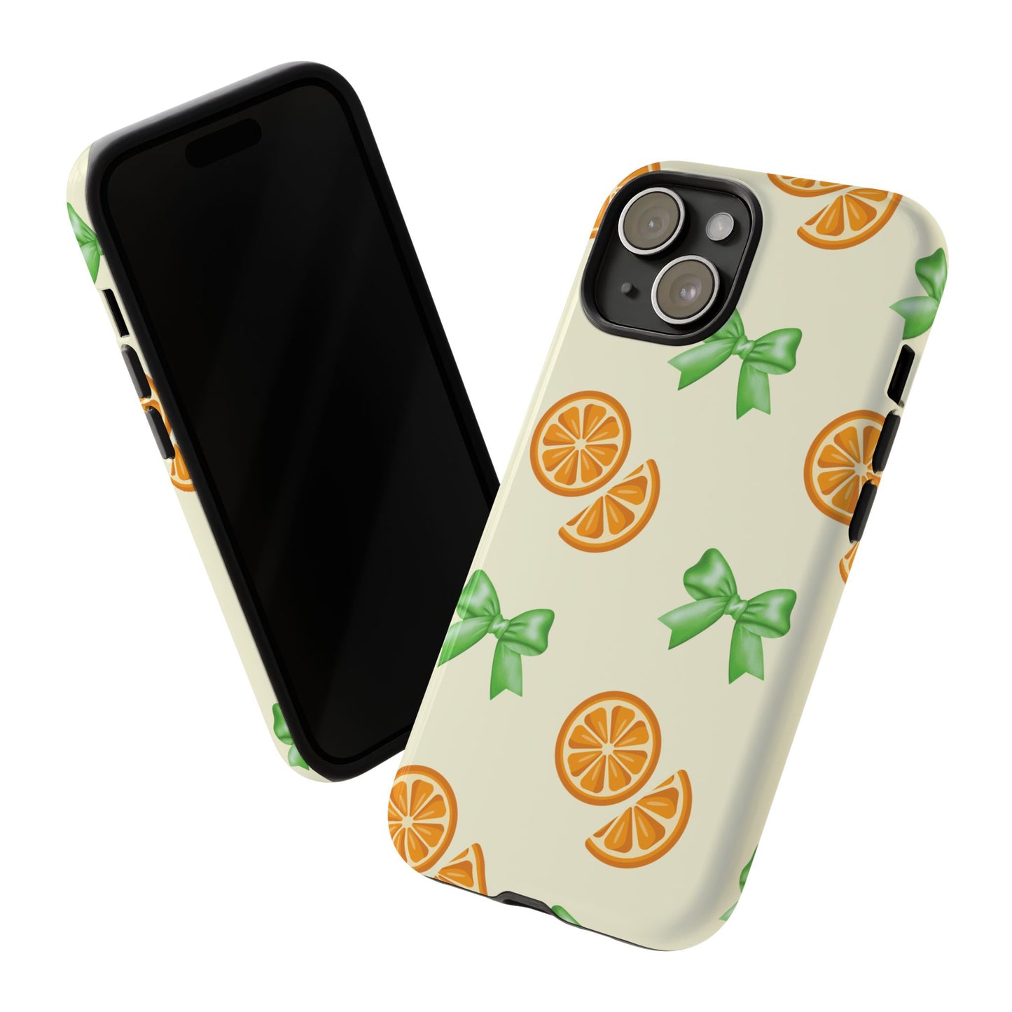 Cute iPhone Case, Orange Fruit Pattern, Green Bow Aesthetic, iPhone 16 15 14 13 12 Pro Max, Gift For Her