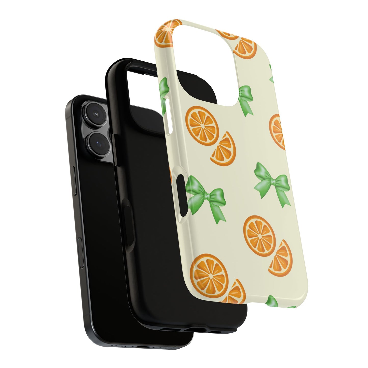 Cute iPhone Case, Orange Fruit Pattern, Green Bow Aesthetic, iPhone 16 15 14 13 12 Pro Max, Gift For Her